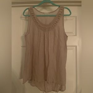 Spense light brown tank.  Crochet around front collar. Size L